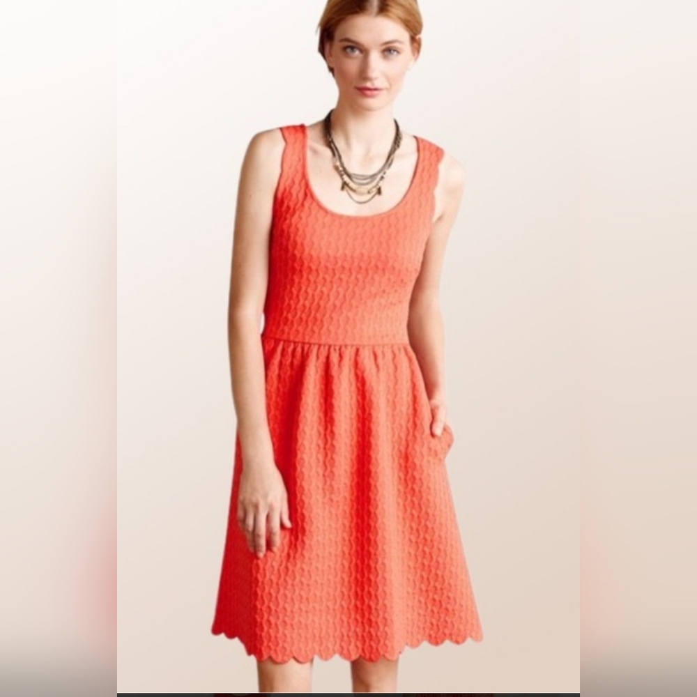 Anthropologie Maeve Coral Caye Scalloped Dress